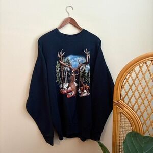 VTG 1990's Nature Graphic Whitetail Deer Heavyweight Cotten Pullover Sweatshirt